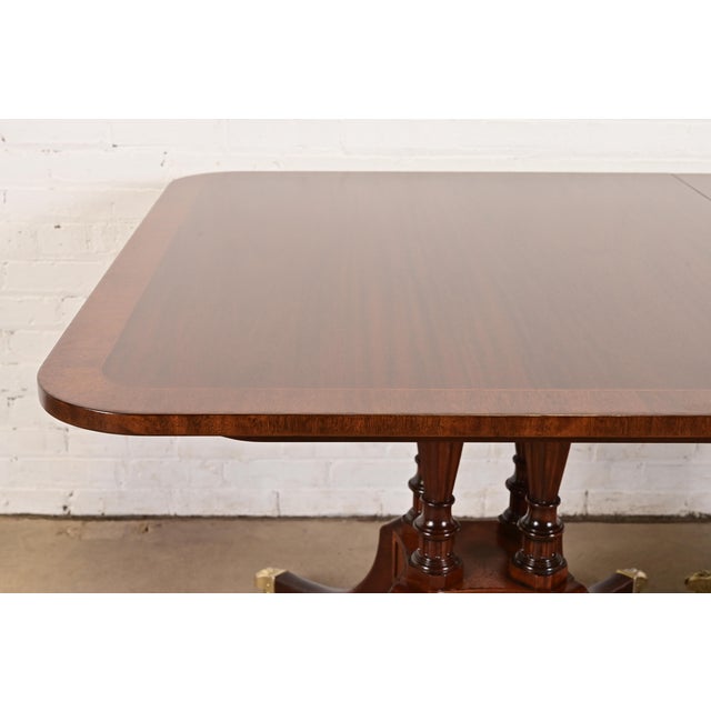 Baker Furniture Historic Charleston Georgian Banded Mahogany Double Pedestal Extension Dining Table, Newly Refinished For Sale - Image 10 of 14