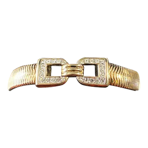 Vintage Gold Tone Weave Link Diamond Bow Bracelet .