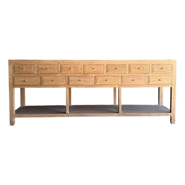 Courtnay Reclaimed Elm Wood Console Table With Drawers in Natural For Sale