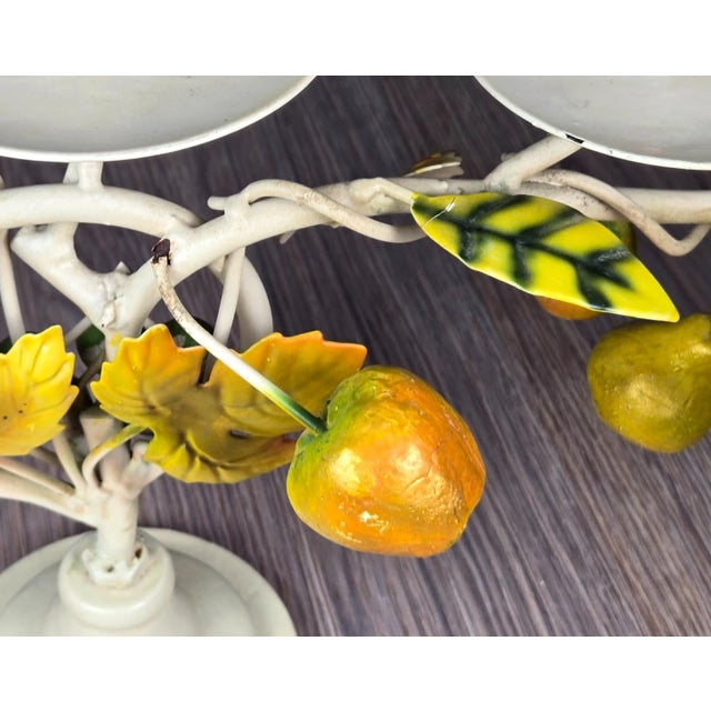 Late 20th Century Tole Hand Painted Metal & Iron Candle Holder, Pears Apples Grapes For Sale - Image 9 of 11