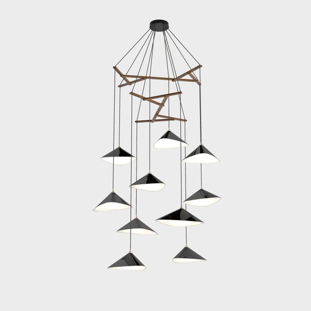 Daniel Becker 'Emily Vertikal 10' Chandelier in Anthracite/Oak for Moss Objects For Sale - Image 9 of 12