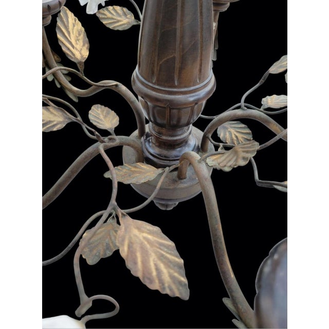 Hollywood Regency Vintage Wood Metal Ceramic White Rose Tole Italian White Ceramic Rose 5 Light Chandelier Fixture For Sale - Image 3 of 12