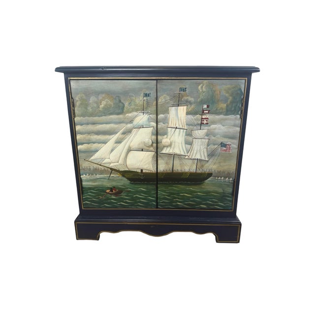 Pair of Hand-Painted Nautical Cabinets, Clipper Ship & Compass Rose Design For Sale - Image 16 of 18