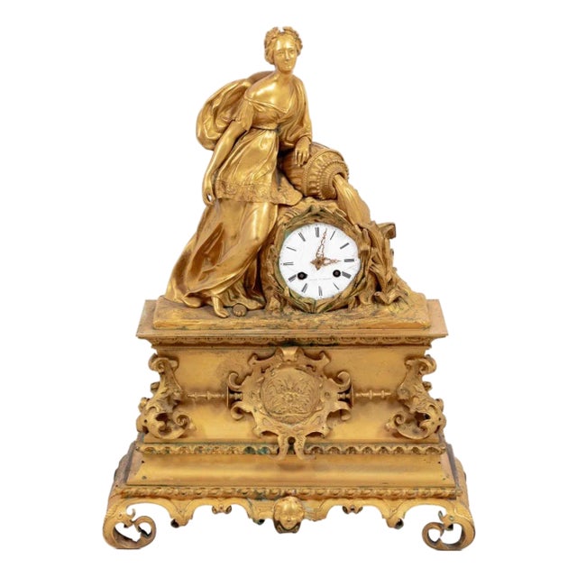 French Empire Gilt Bronze Figural Clock For Sale