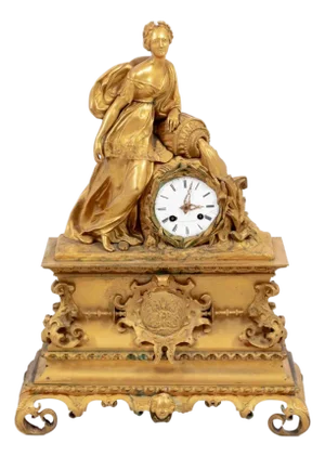 French Empire Gilt Bronze Figural Clock
