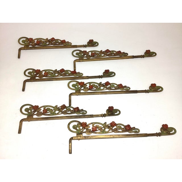 1920s Antique Floral Cast Iron Swing Arm Curtain Rods Set of 6 For Sale - Image 5 of 7