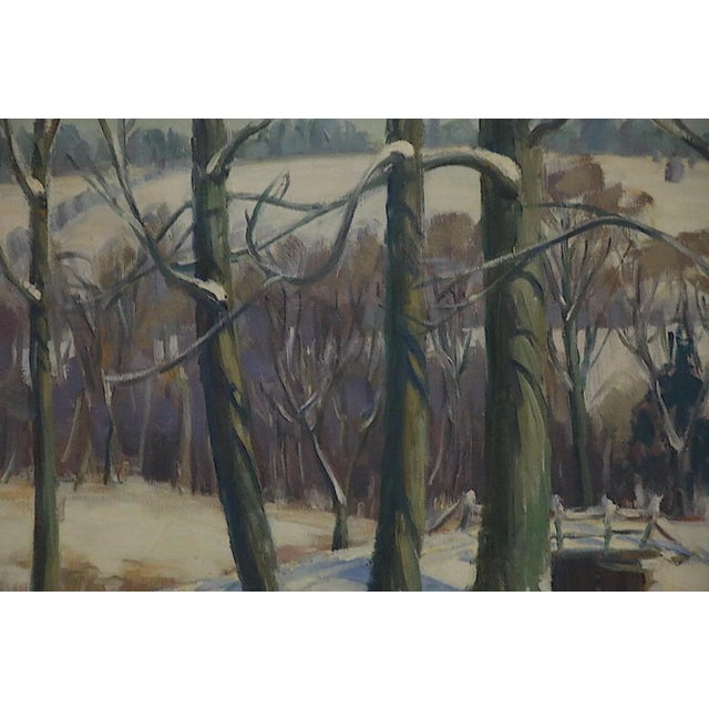 American Vintage Winter Landscape-Signed Oil/Canvas-Listed American Artist Robt. Palliser-Silver Leaf Frame For Sale - Image 3 of 10