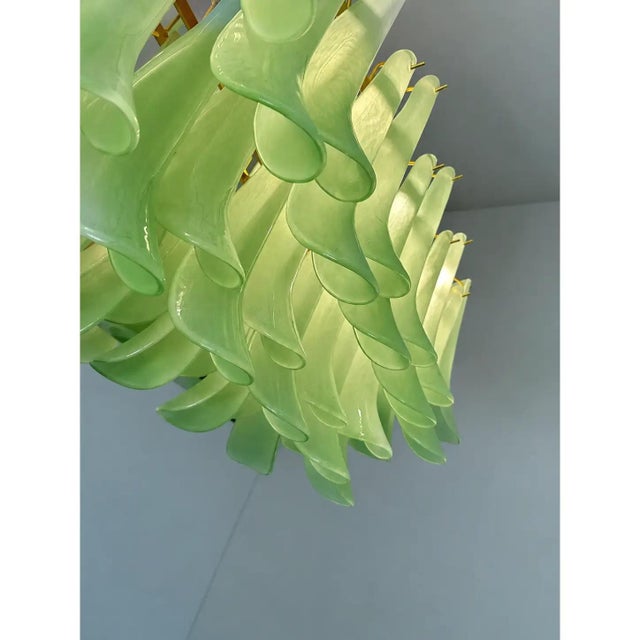 Green Frosted Selle Murano Glass Rectangular Chandelier in Mazzega by Simoeng for Simoeng For Sale - Image 4 of 7