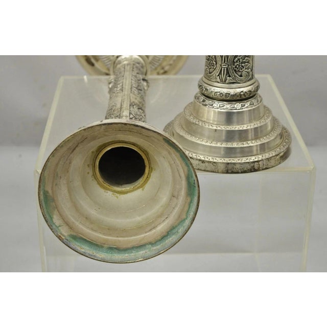 French Renaissance Silver Plated Tall Ornate Compote Centerpiece Dish Bowl Pair For Sale - Image 12 of 12