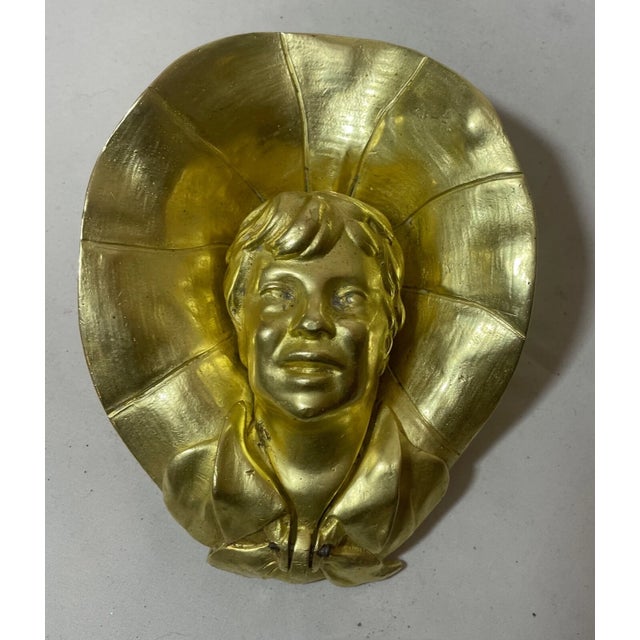 Brass Share Antique Figural Gilt Brass Bronze American Boy With Hat Writing Inkwell Jar For Sale - Image 8 of 12