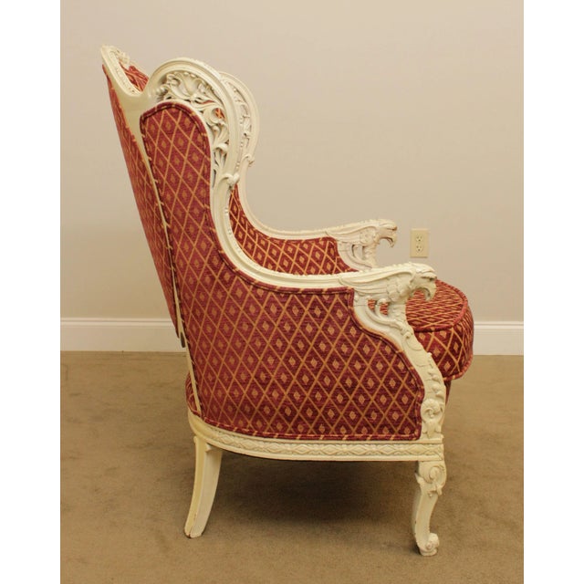 1920's French Louis XV Style Vintage Eagle Carved Bergere Wing Chair For Sale - Image 12 of 13