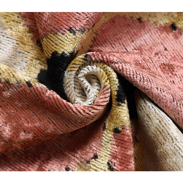 "Artful geometry meets timeless elegance in this handcrafted silk velvet lumbar pillow. Featuring a striking composition...