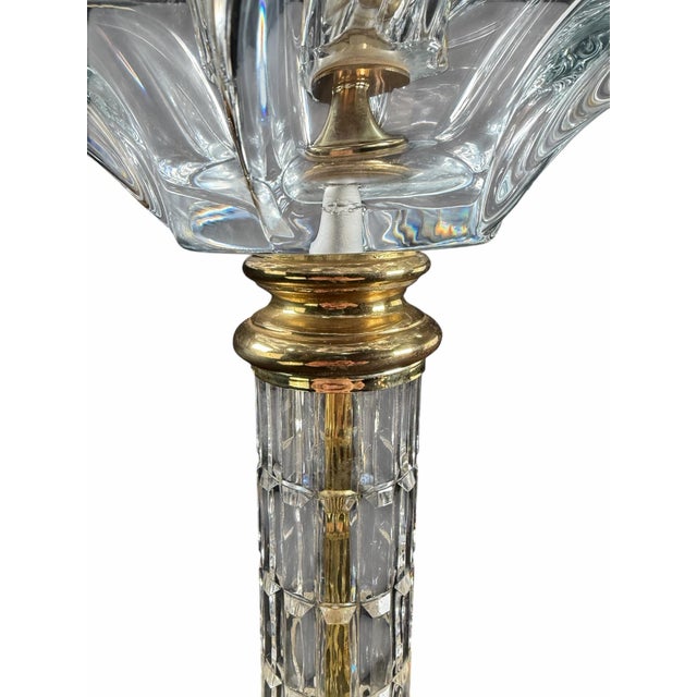 Vintage Mid-Century Modern Dresden Cut Crystal Floor Lamp With Flame Motif Shade For Sale In New York - Image 6 of 12