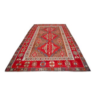 1970s Vintage Handmade Rug Turkish Kilim Area Rug - 7′9″ X 14′1″ For Sale