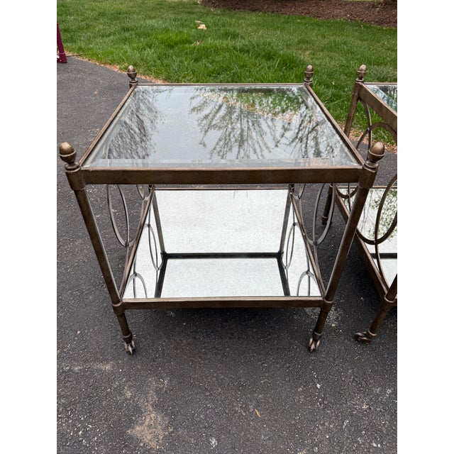 Mid 20th Century Two Tiered Glass Gold Side Tables - a Pair For Sale - Image 9 of 10