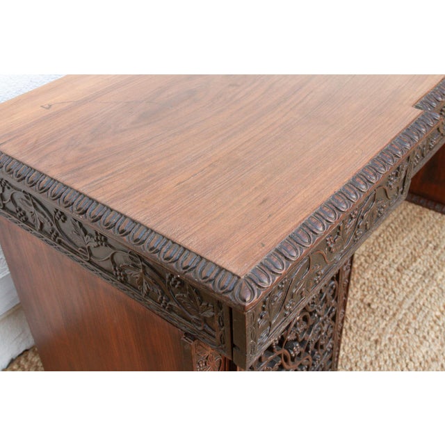 Brown Finely Carved Anglo-Indian Rosewood Pedestal Desk For Sale - Image 8 of 12