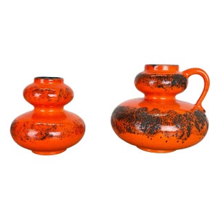 Orange Pottery Fat Lava Vases from Spara Ceramic, Germany, 1970s, Set of 2 For Sale