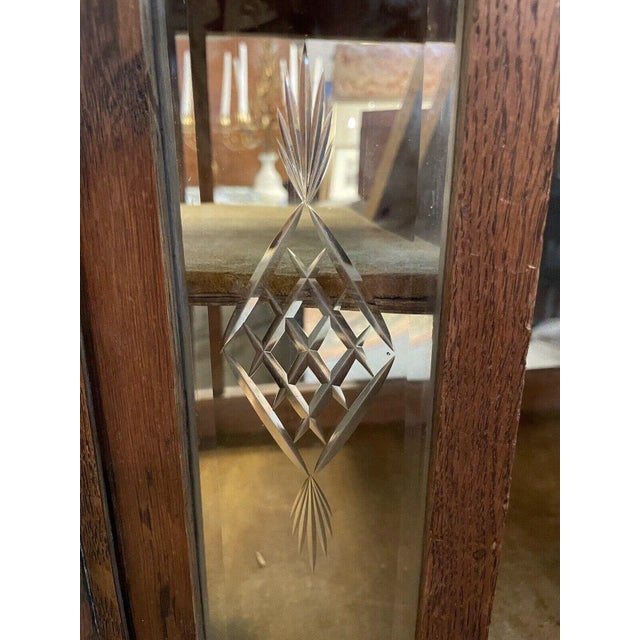 1900s Antique Oak Glass and Stone French Style Vitrine Cabinet With Velvet Interior For Sale - Image 10 of 13