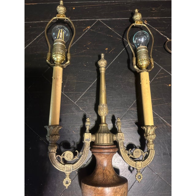 Antique Brass and Marble Candelabra Table Lamp. French Louie XVI Style. For Sale In Houston - Image 6 of 12