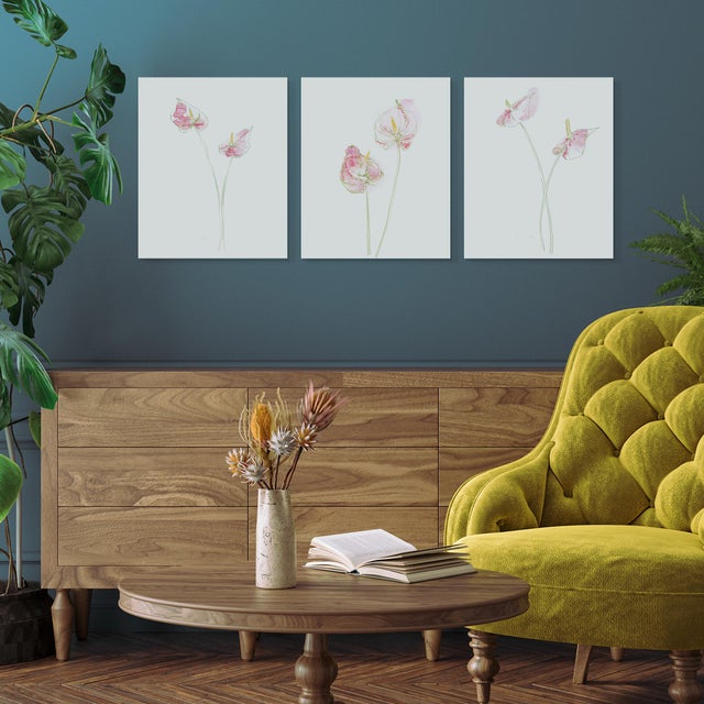 2020s "Anthurium Lilies" Original Set of Three Watercolor Paintings by Yuki Osada For Sale - Image 5 of 5