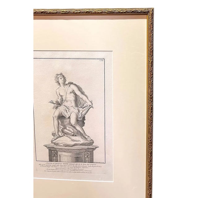 Antique neoclassical engraving depicting Apollo, after a classical sculpture, rendered with refined detail and tonal...