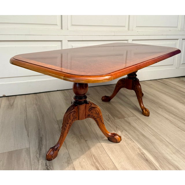 English Georgian Revival Burl Veneer Coffee Table With Double Pedestal Base For Sale - Image 18 of 18