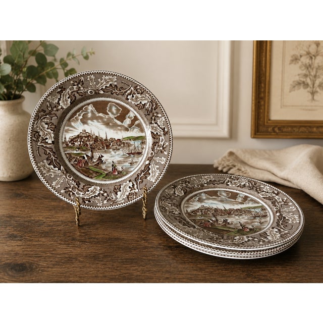 Johnson Brothers Vintage Johnson Brothers Historic America “View of Boston” 10" Dinner Plates -Set of 4 For Sale - Image 4 of 4