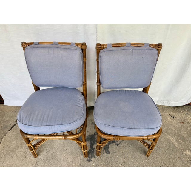 1970s Vintage Palm Beach Regency Bamboo & Rattan Dining Set - Set of 5 - Convertible Flip-Top Gaming Table For Sale - Image 9 of 12