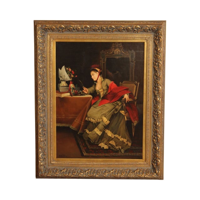 Vintage 20th C. Portrait of Victorian Woman Oil Painting, Signed 'D. Hawkins' For Sale - Image 13 of 13