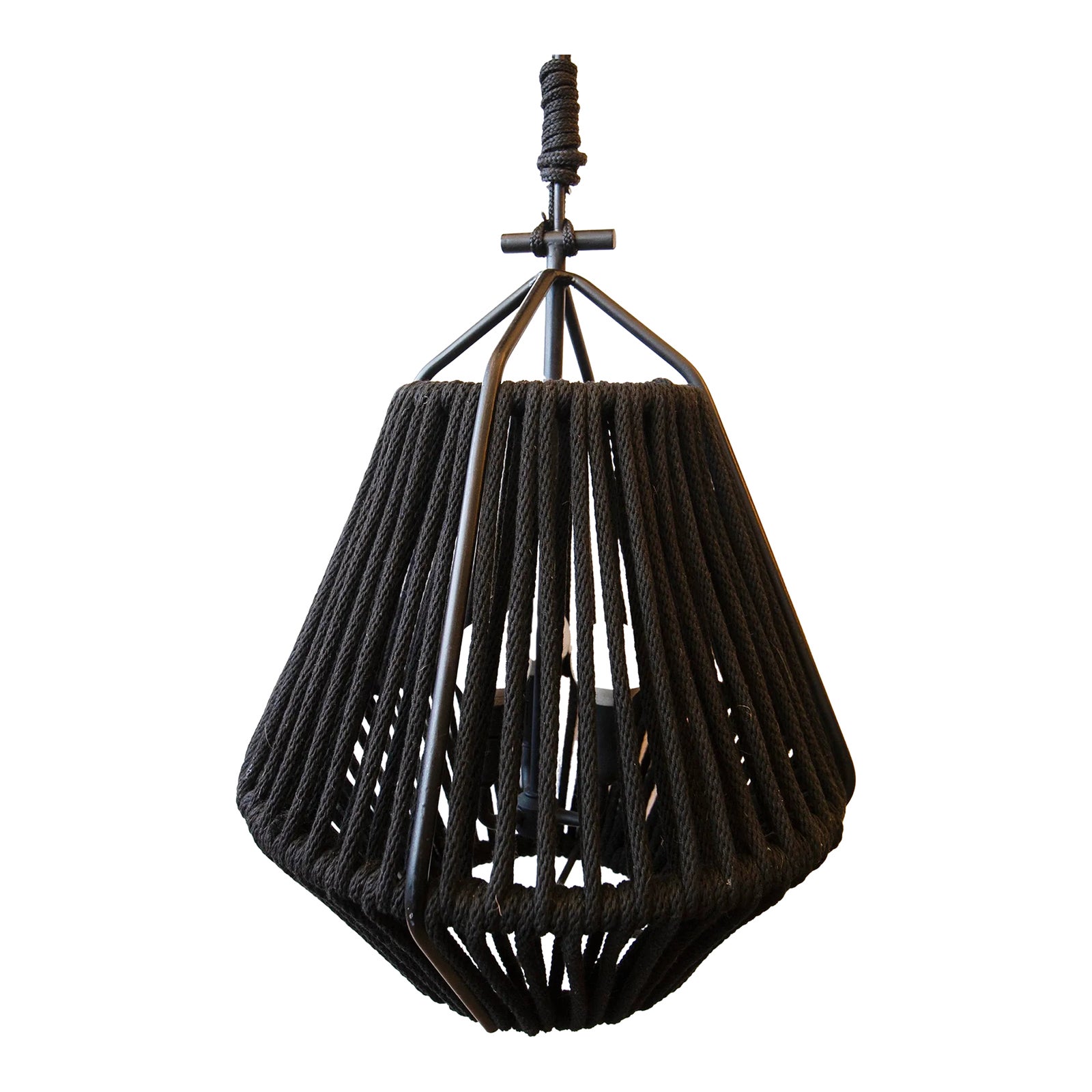 Prism Black Cotton Rope Hanging Light Fixture | Chairish