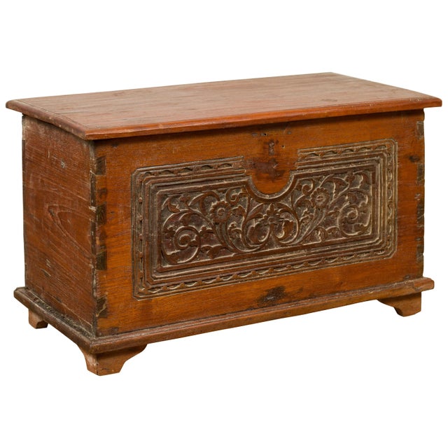 Mid 20th Century Indonesian Vintage Wooden Blanket Chest with Carved Foliage and Floral Motifs For Sale - Image 13 of 13