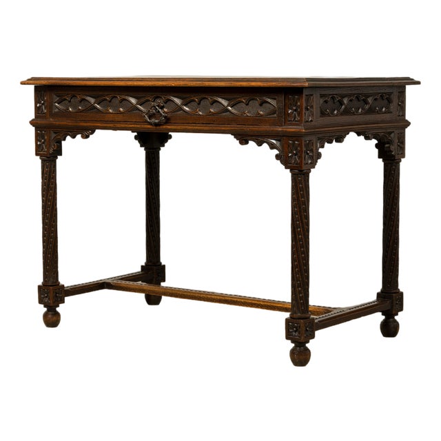 Late 19th Century French Gothic Revival Carved Oak Writing Desk For Sale