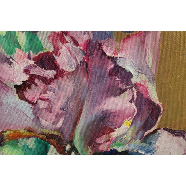 Mauve Juris Jurjans, Purple Irises, 1998, Oil on Canvas For Sale - Image 8 of 10