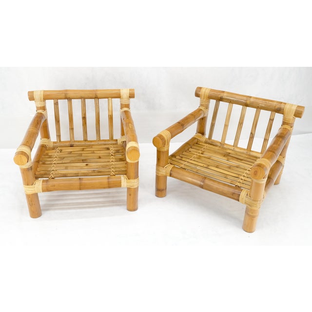 Henry Link Pair of Thick Bamboo Upholstered Lounge Chairs Mid Century Modern MINT For Sale - Image 4 of 13