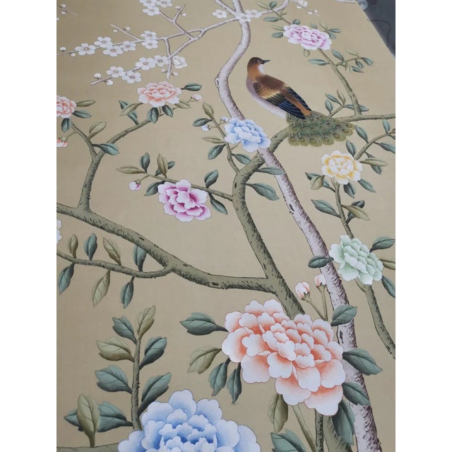 36" * H108"/Panel * 6ps, Peonies Garden Chinoiserie Handmade Wallpaper Mural For Sale - Image 4 of 6