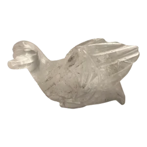 Vintage Natural Clear Crystal Quartz Hand Carved Duck Figurine