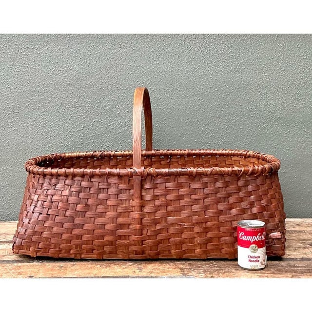 Vintage Woven Rattan Shaker Basket With Handle For Sale - Image 10 of 12