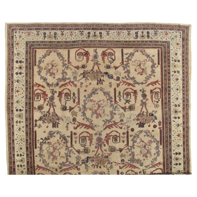 Antique Persian Sultanabad Carpet Handmade Oriental Rug, Ivory, Gold, Green Blue For Sale - Image 18 of 18