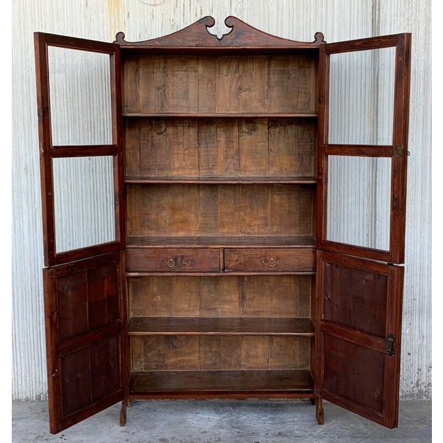 18th Century Cupboard or Bookcase With Glass Vitrine, Walnut, Spain Restored For Sale - Image 6 of 12