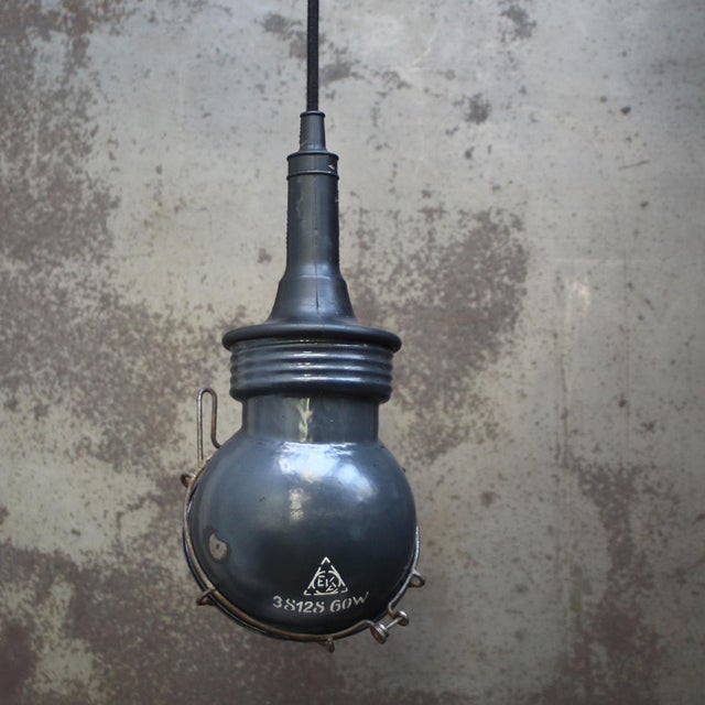 Vintage Industrial Blue Enamel Work Pendant Lamp For Sale - Image 4 of 6