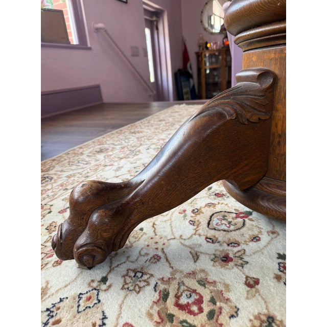 Antique Oak Pedestal Table With Clawfeet For Sale - Image 11 of 14