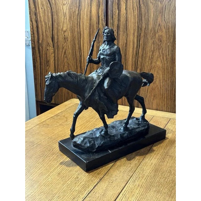 Bronze Indian Chief on Horseback with Marble Base For Sale - Image 3 of 8