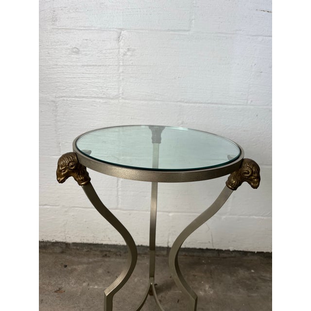 Neoclassical Neoclassical Gueridon Drink Table in Brushed Steel & Brass Maison Jansen Style For Sale - Image 3 of 8