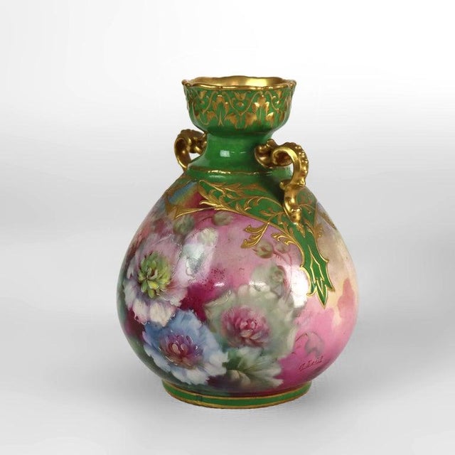 Antique German Royal Bonn Floral Porcelain Vase Signed & Numbered C1920 For Sale - Image 4 of 5