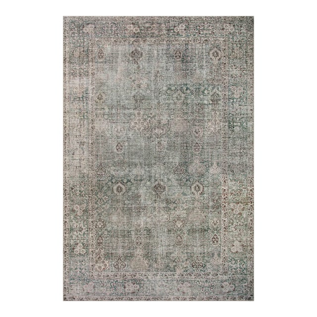 Chris Loves Julia x Loloi Jules Emerald / Antique Ivory 7'-6" x 9'-6" Area Rug For Sale