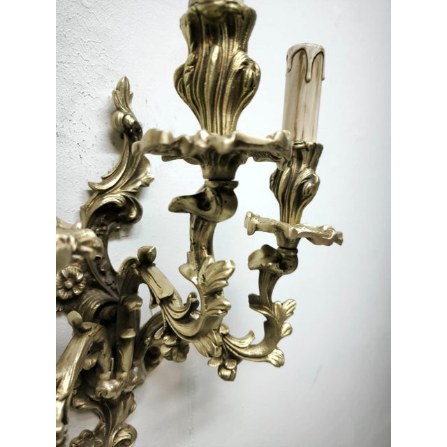 Antique Three-Light Bronze Wall Lamp, 1890s For Sale - Image 14 of 18