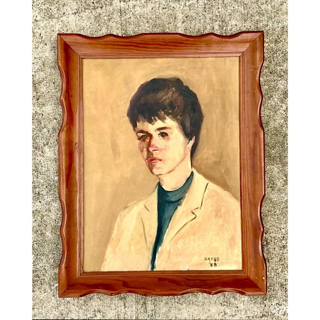 Vintage 1968 Signed Portrait Painting For Sale In West Palm - Image 6 of 12