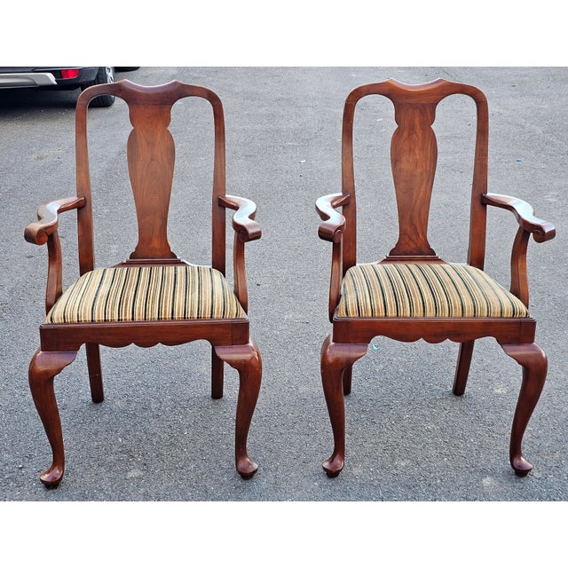 Late 20th Century Set of Six Henkel Harris Solid Wild Black Cherry Queen Anne Style Dining Chairs For Sale - Image 14 of 18