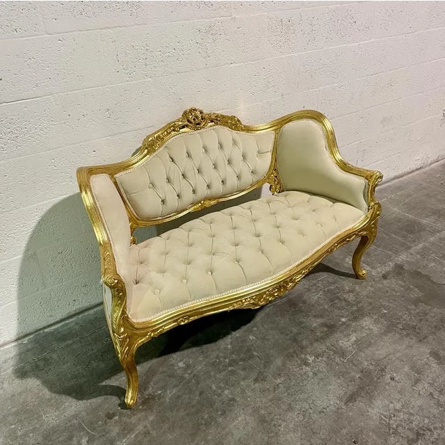 Textile French Tufted Off-White Rococo Style Settee For Sale - Image 7 of 10