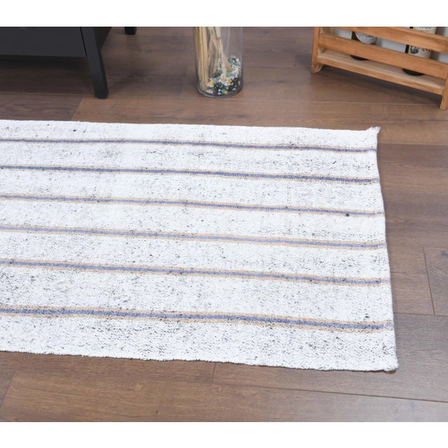 White Vintage Turkish Hand-Knotted Wool Cotton White Kilim Runner Rug For Sale - Image 8 of 9